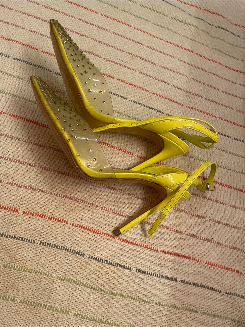 Nine West Chartreuse Pointed-Toe Slingback Heels with Crystals - Picture 10 of 12
